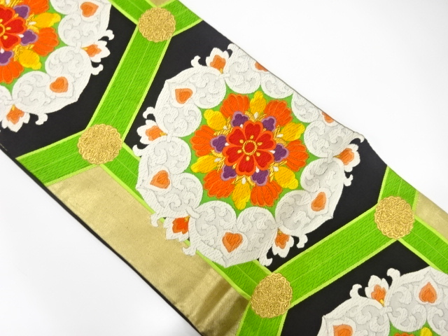 アンティーク　亀甲に華文模様織出し袋帯（材料）